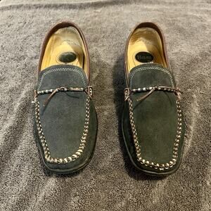 Bass Villeni Blue Suede Leather Moccasin Women's Beaded Loafers 0627410 Size 8.5